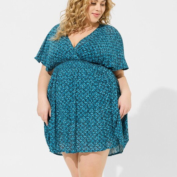 ❤️NWT VINTAGE TORRID SWIM COVER - MERMAID SCALE PRINT BEACH MINI DRESS COVERUP - Picture 1 of 11